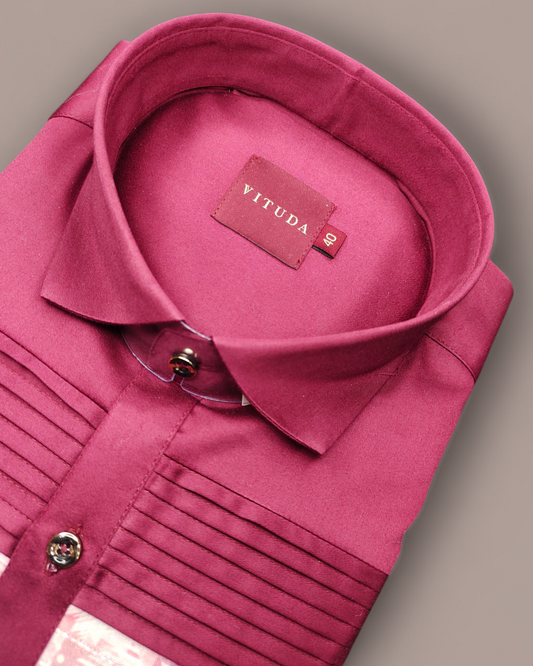 Men's Maroon Premium Designer Full Sleeves Shirt with Contrast Panel Detailing