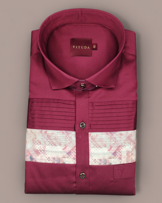 Men's Maroon Premium Designer Full Sleeves Shirt with Contrast Panel Detailing