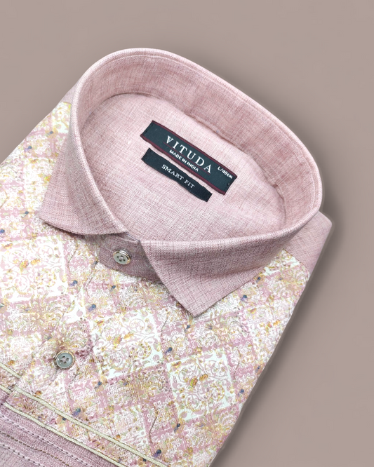 Men's Full Sleeves Shirt – Rosewood Pink with Elegant Printed Panel