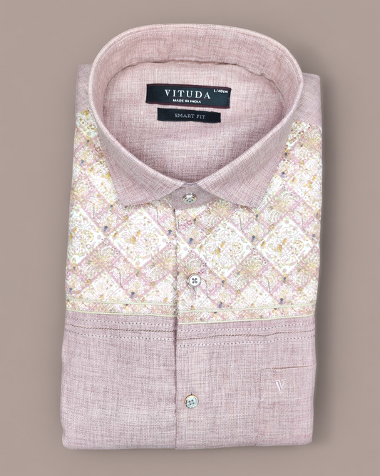 Men's Full Sleeves Shirt – Rosewood Pink with Elegant Printed Panel