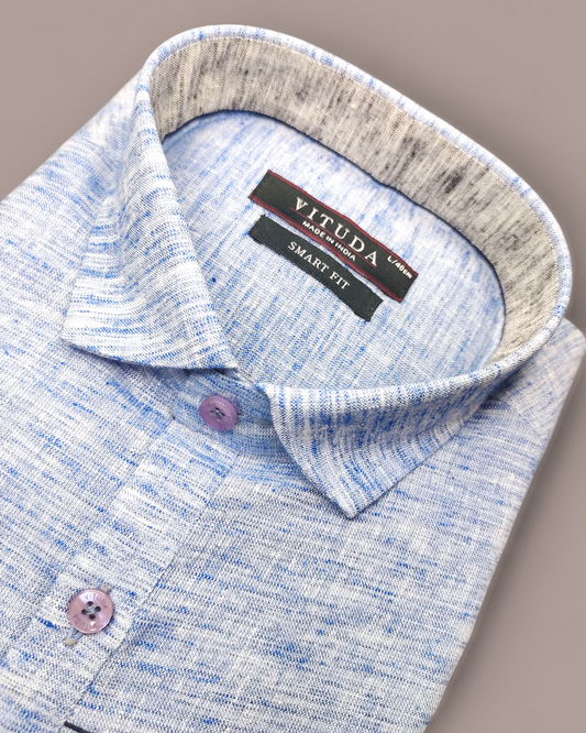 Men's Sky Blue Textured Full Sleeves Party Wear Cotton Shirt