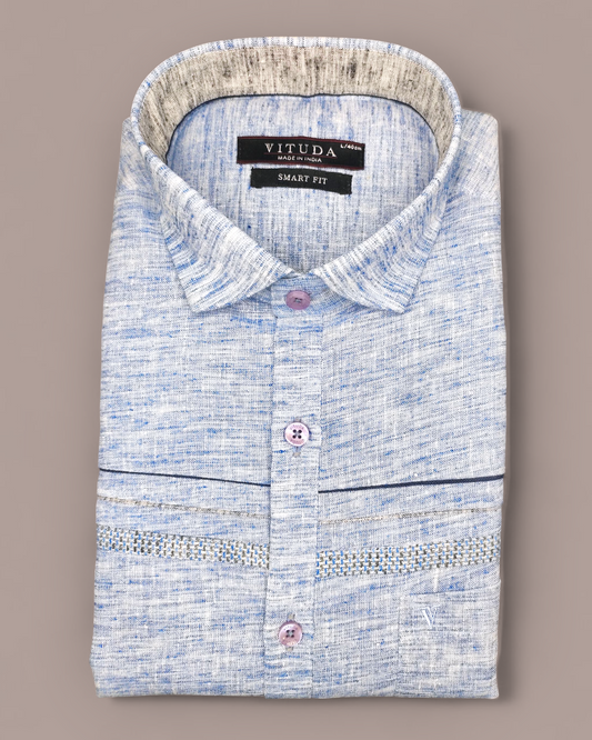 Men's Sky Blue Textured Full Sleeves Party Wear Cotton Shirt