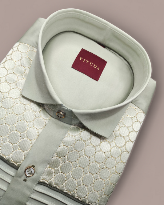 Men's Light Sage Green Premium Embroidered Full Sleeve Shirt – Elegant Festive & Party Wear