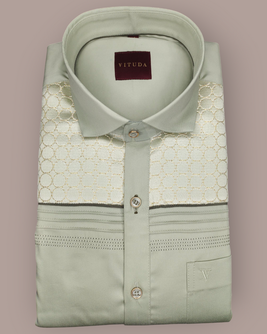 Men's Light Sage Green Premium Embroidered Full Sleeve Shirt – Elegant Festive & Party Wear