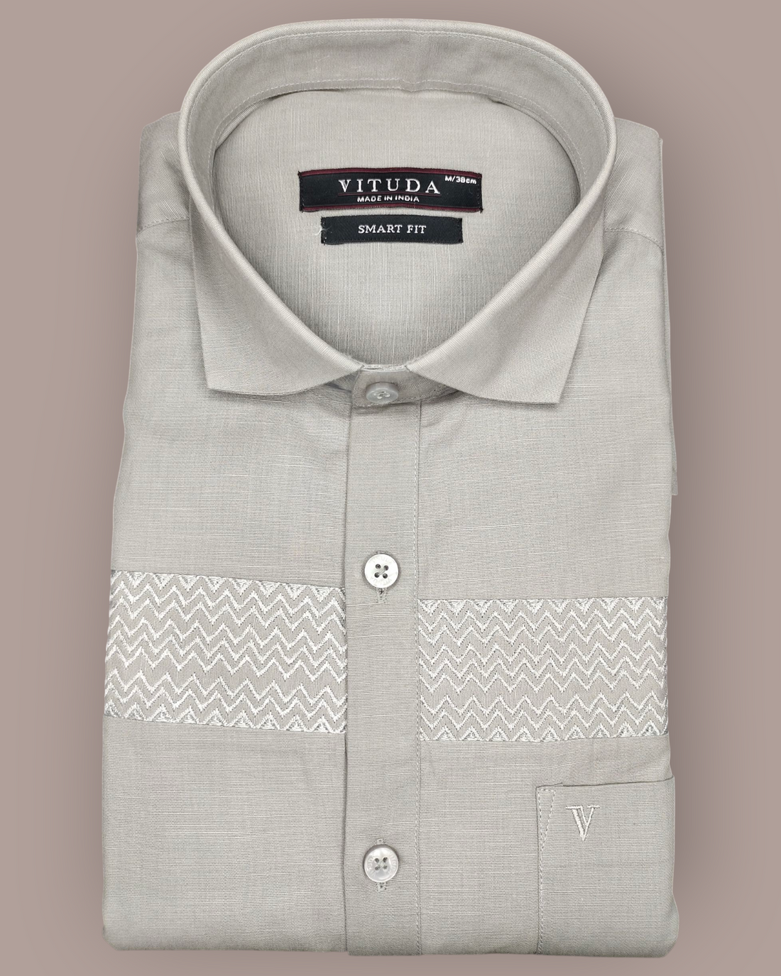 Men’s Light Grey Embroidered Full Sleeves Party Wear Shirt – Premium Festive & Party Wear