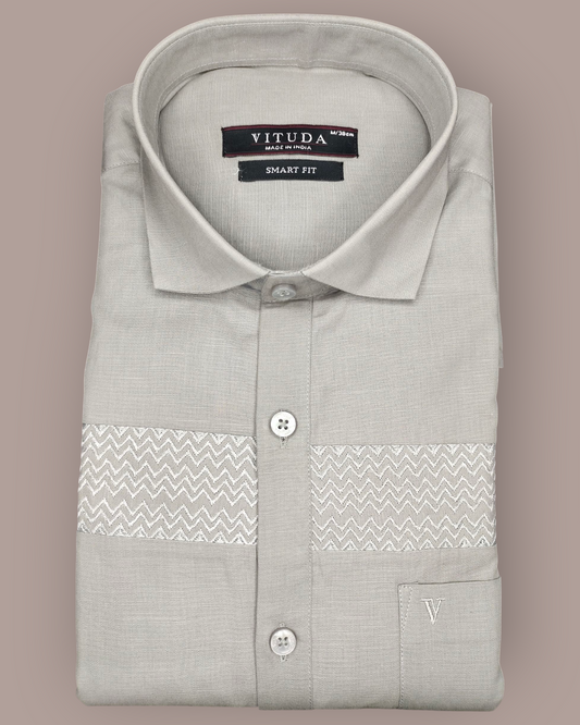 Men’s Light Grey Embroidered Full Sleeves Party Wear Shirt – Premium Festive & Party Wear