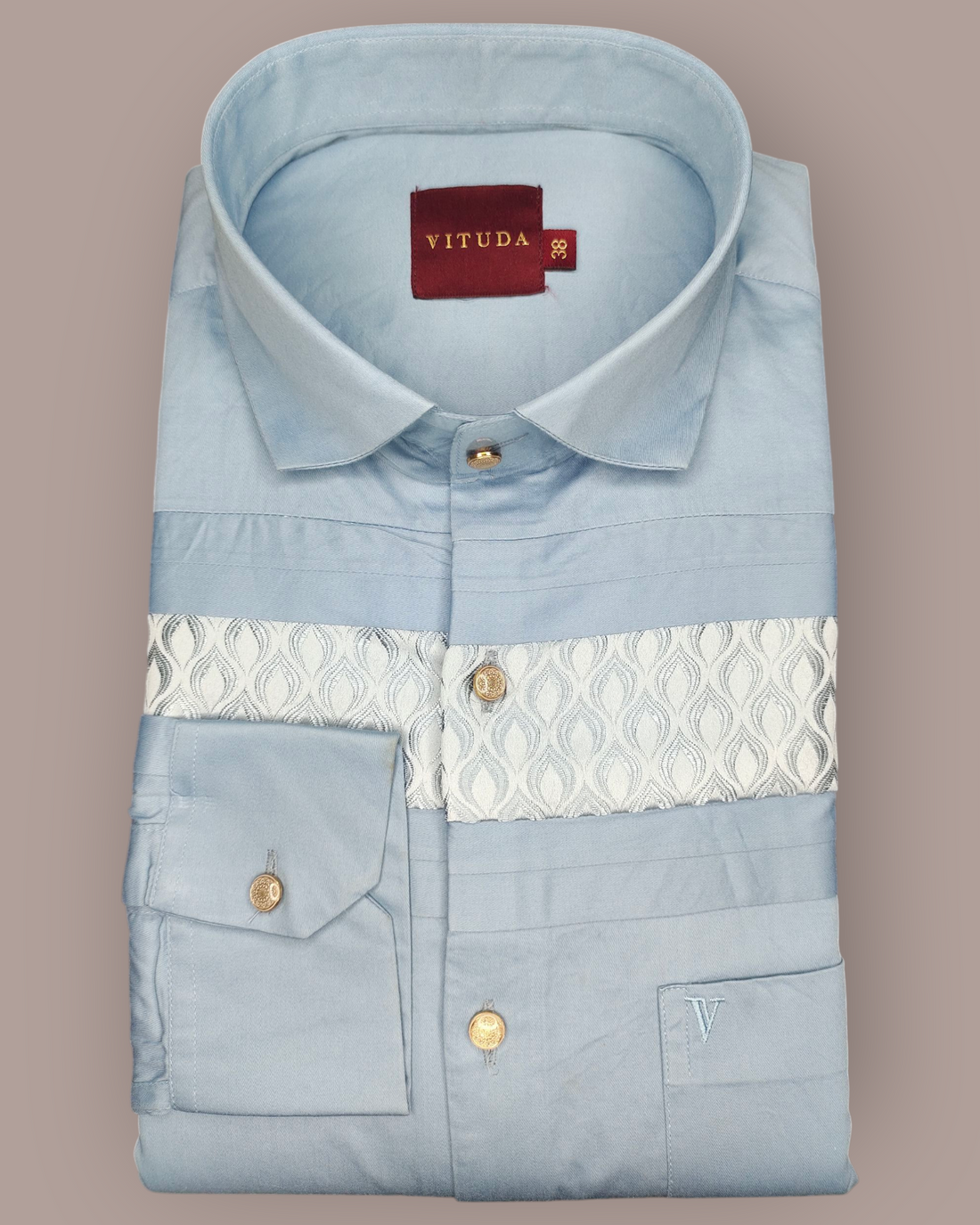 Men's Sky Blue Premium Smart Fit Full Sleeves Party Wear Shirt with Elegant Silver Jacquard Detailing