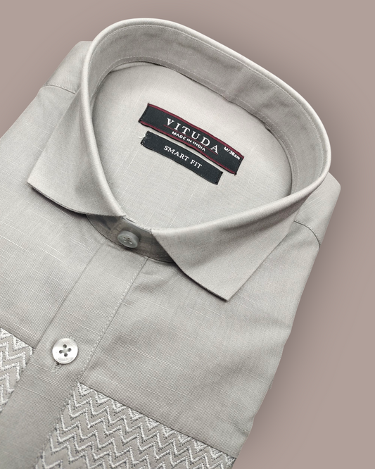 Men’s Light Grey Embroidered Full Sleeves Party Wear Shirt – Premium Festive & Party Wear