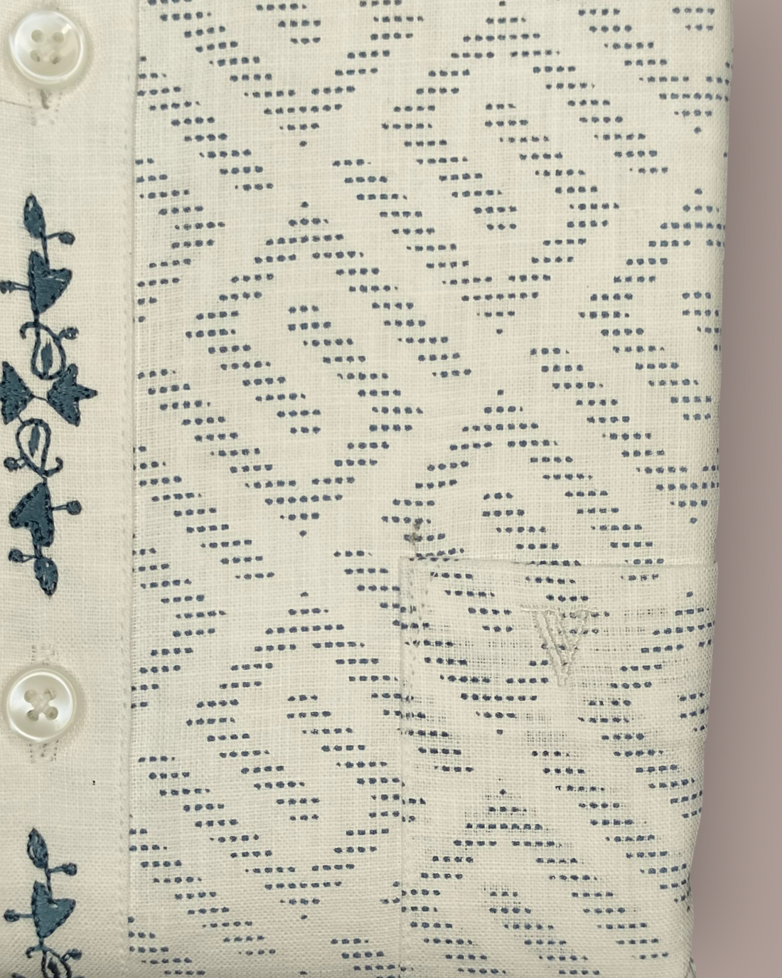 Men’s White Full Sleeves Shirt with Subtle Geometric Print & Printed Placket
