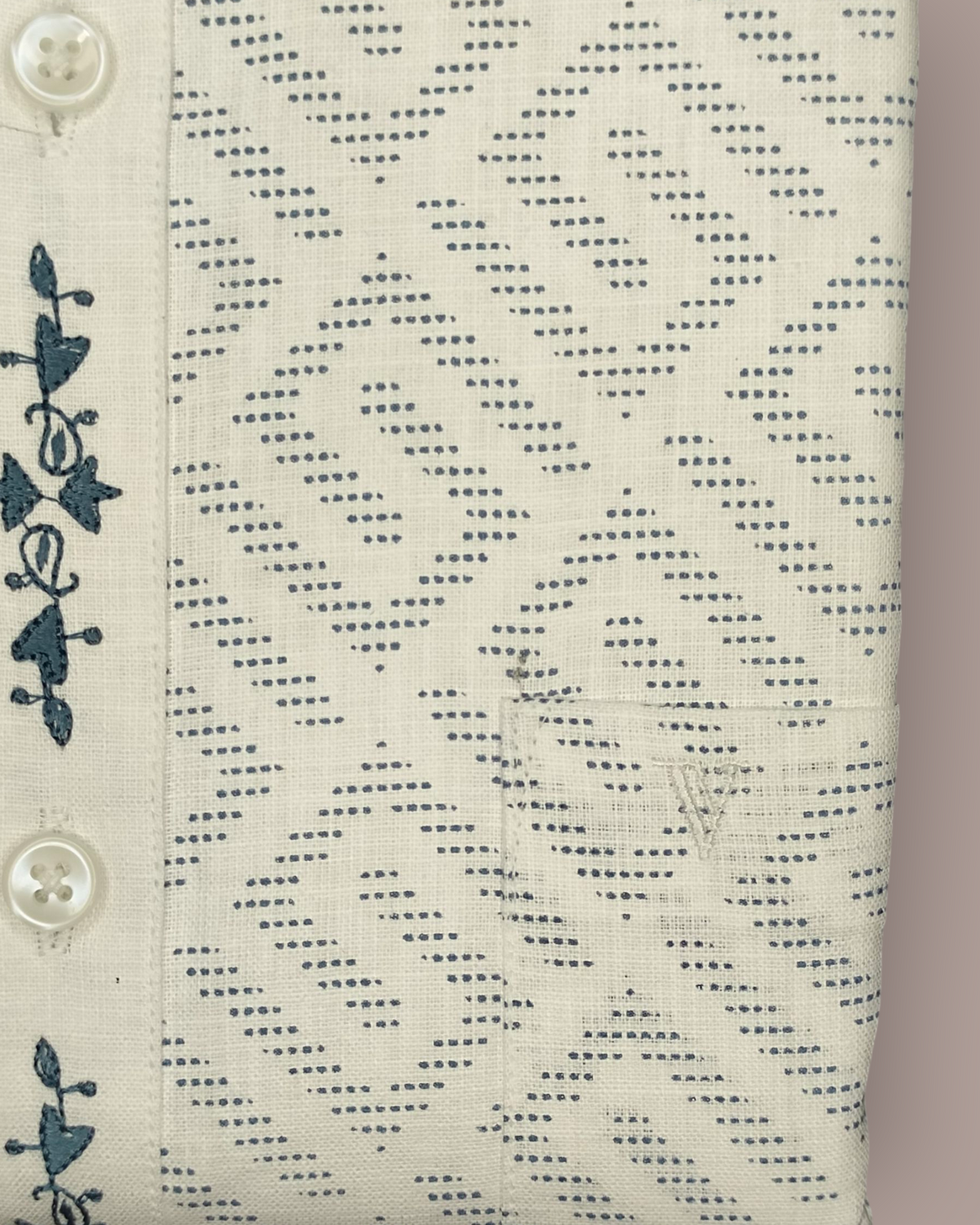 Men’s White Full Sleeves Shirt with Subtle Geometric Print & Printed Placket