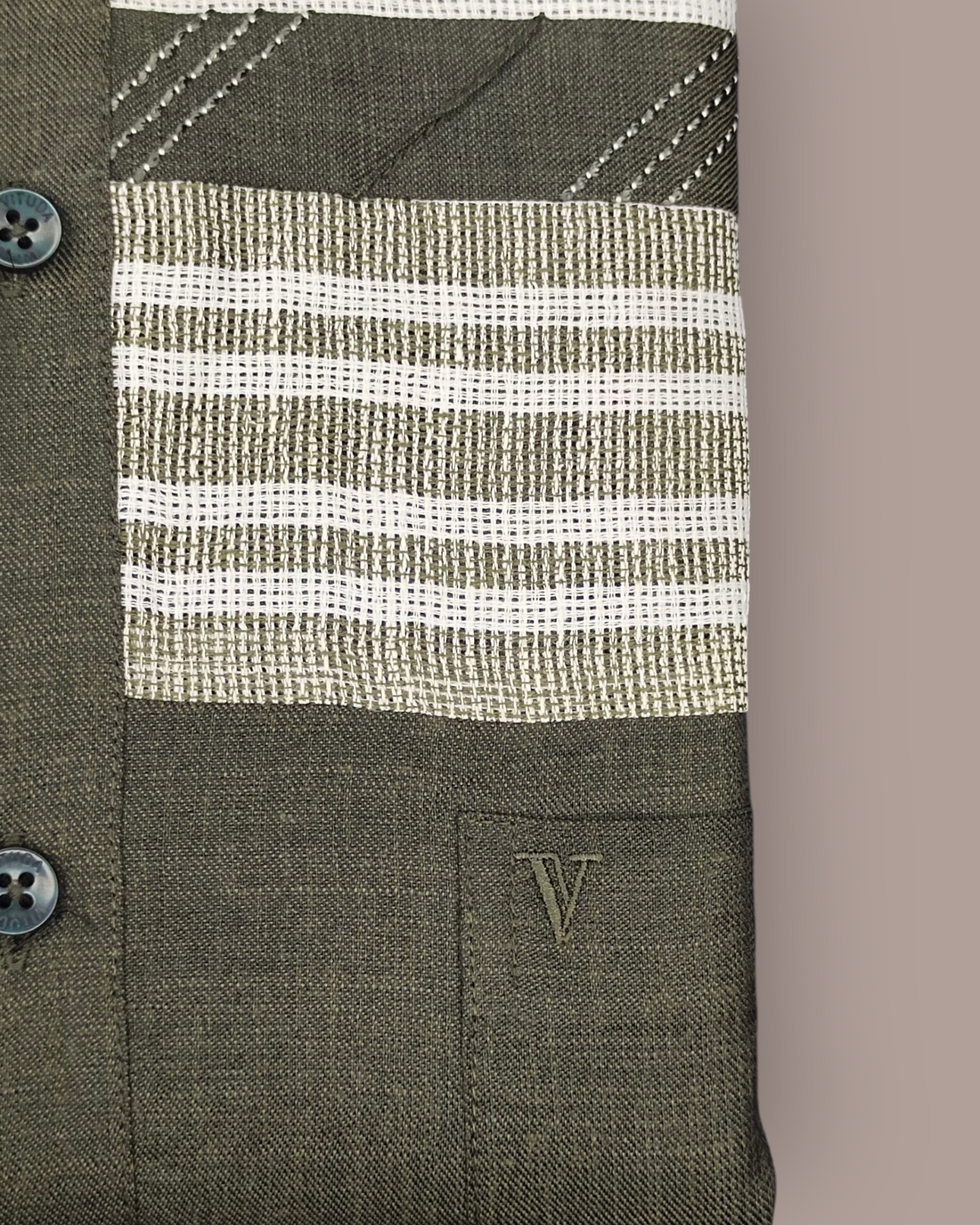 Men's Olive Green Full Sleeves Party Wear Shirt with White Woven Stripes – Casual & Semi-Formal Wear