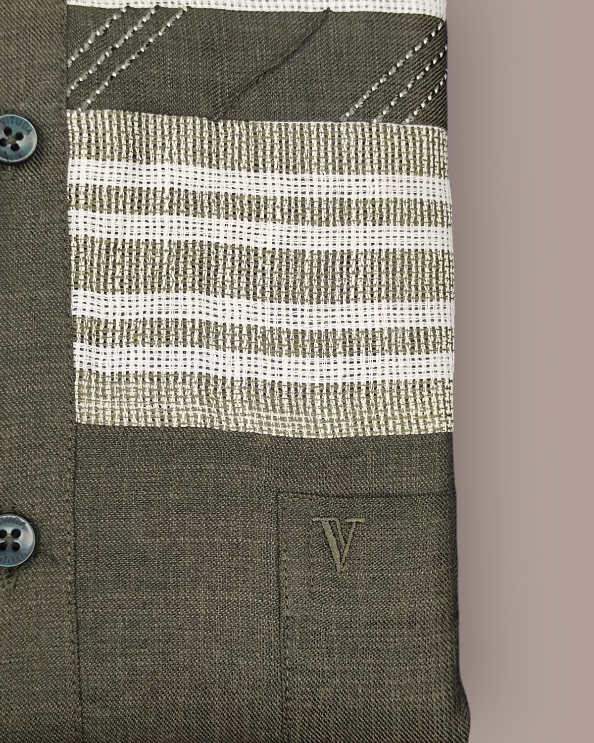 Men's Olive Green Full Sleeves Party Wear Shirt with White Woven Stripes – Casual & Semi-Formal Wear
