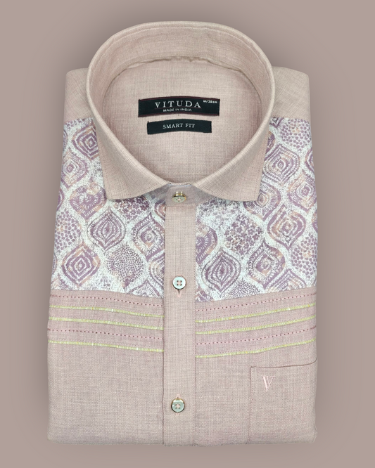 Men’s Full Sleeves Party Wear Shirt – Pink Blend with Ethnic Pattern Detailing