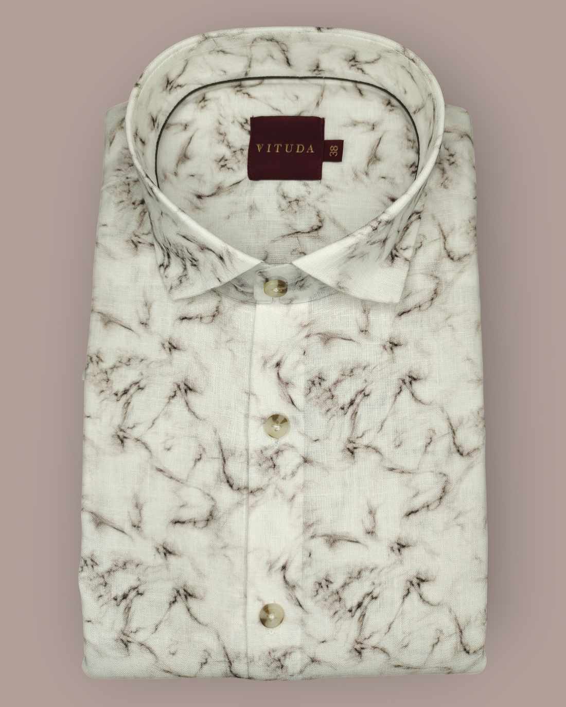 Men’s White Marble Print Linen Look Full Sleeve Shirt