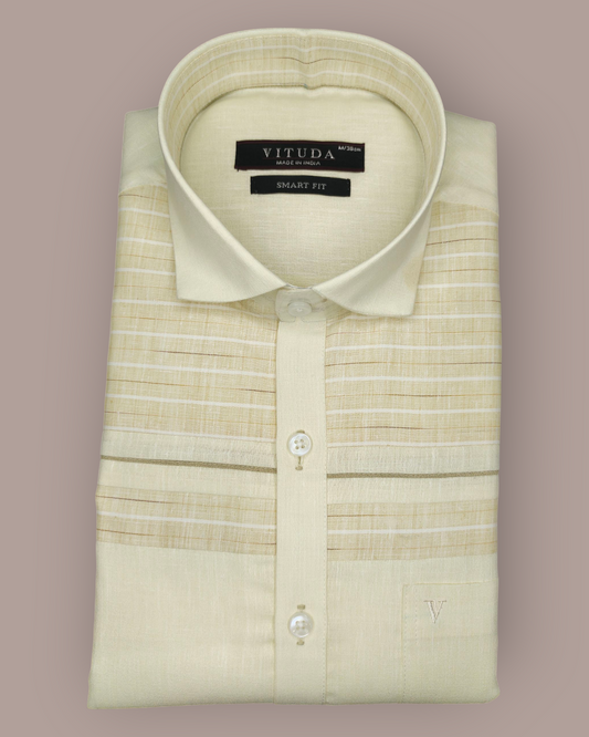 Men’s Cream Striped Cotton Blend Full Sleeve Shirt – Elegant Casual & Party Wear