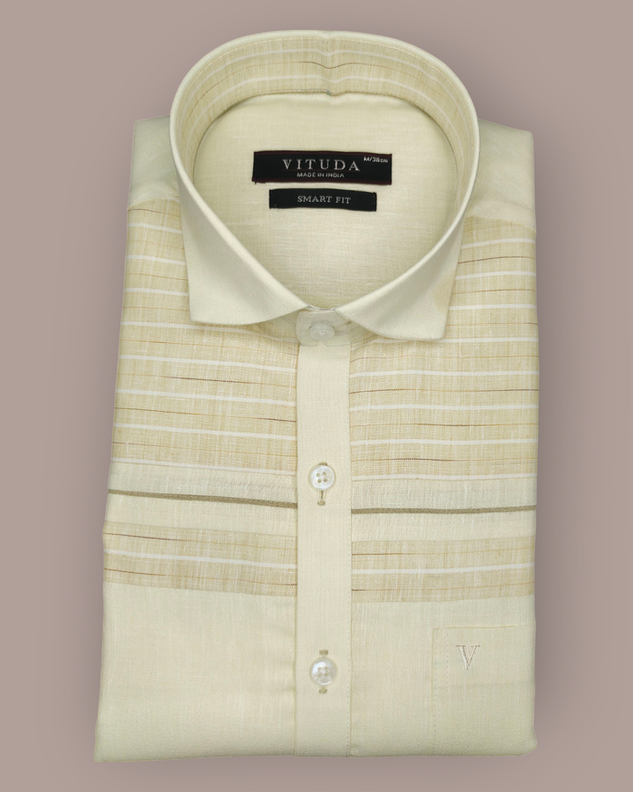 Men’s Cream Striped Cotton Blend Full Sleeve Shirt – Elegant Casual & Party Wear