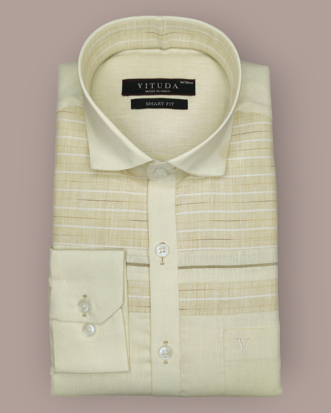 Men’s Cream Striped Cotton Blend Full Sleeve Shirt – Elegant Casual & Party Wear