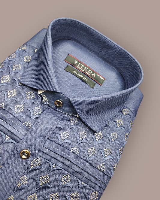 Men’s Royal Blue Embroidered Full Sleeve Shirt – Premium Festive & Party Wear