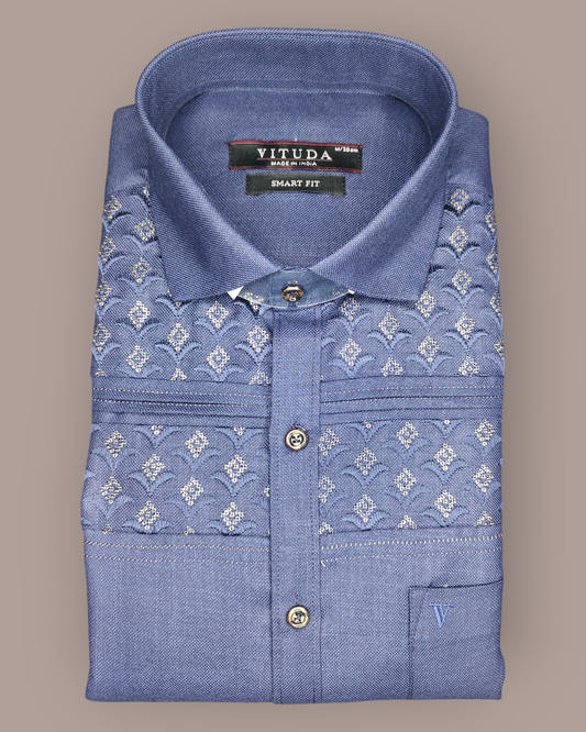 Men’s Royal Blue Embroidered Full Sleeve Shirt – Premium Festive & Party Wear