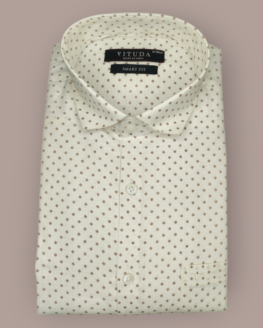 Men's Cream Printed Cotton Full Sleeve Shirt – Subtle Star Pattern
