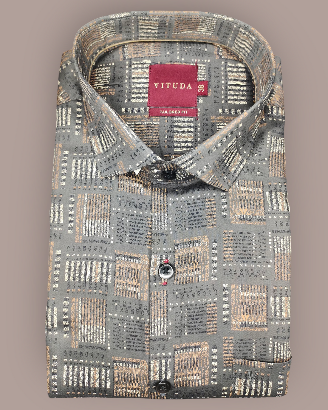 Men’s Glossy Dark Grey Printed Full Sleeve Shirt
