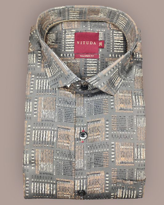 Men’s Glossy Dark Grey Printed Full Sleeve Shirt