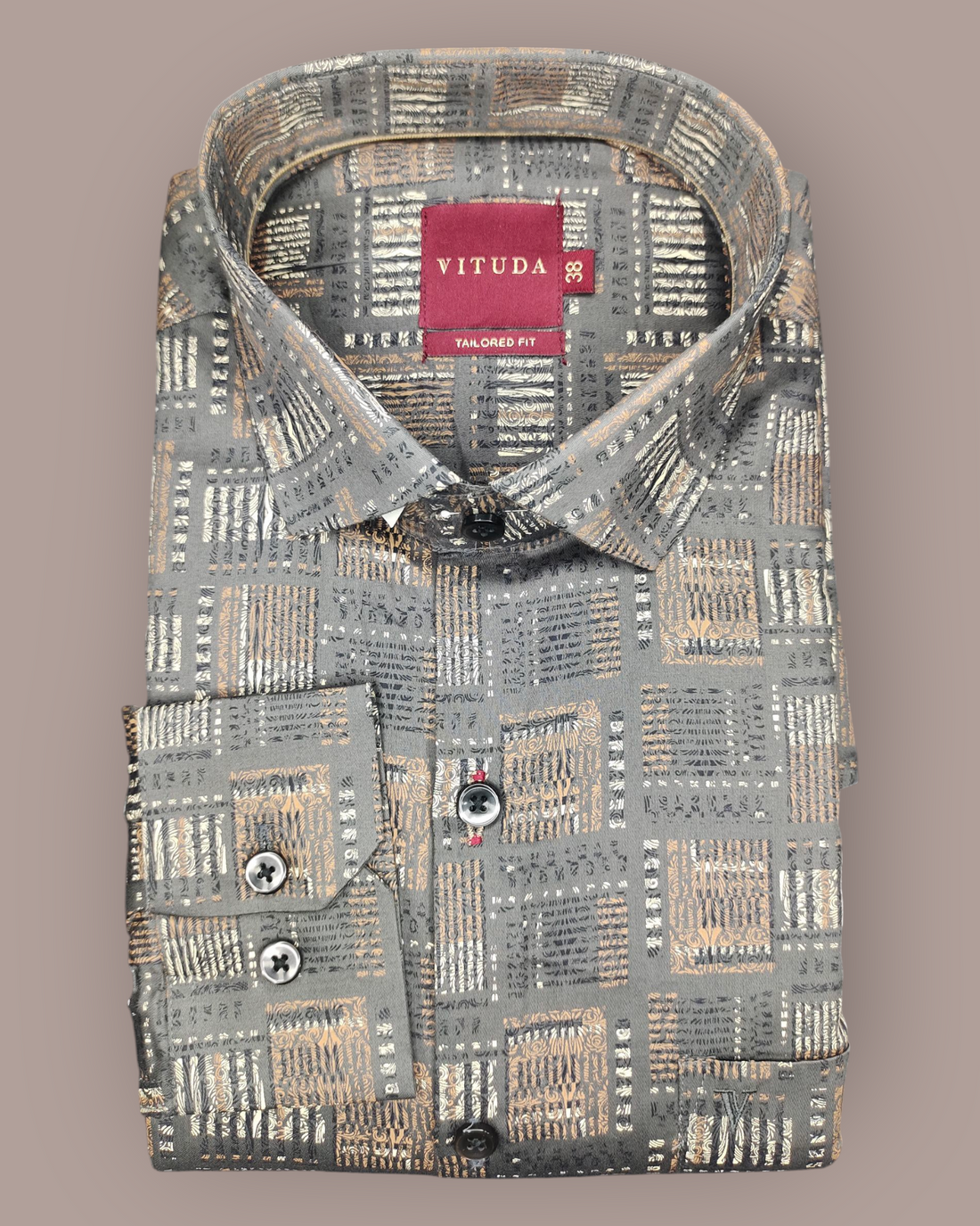 Men’s Glossy Dark Grey Printed Full Sleeve Shirt
