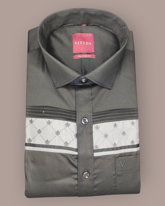 Men’s Black Full Sleeve Party Wear Shirt – Contrast Panel Design