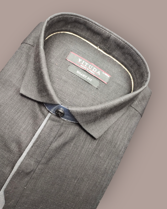 Men’s Black Full Sleeves Party Wear Shirt – Minimalist Contrast Trim Design