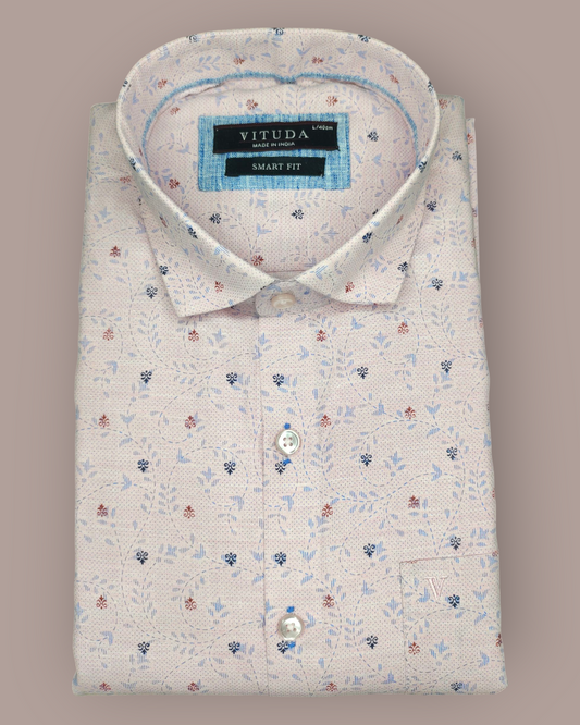 Men’s Peach Floral Printed Full Sleeve Shirt