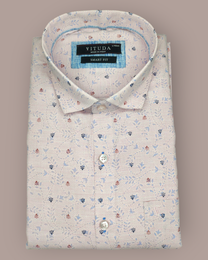 Men’s Peach Floral Printed Full Sleeve Shirt