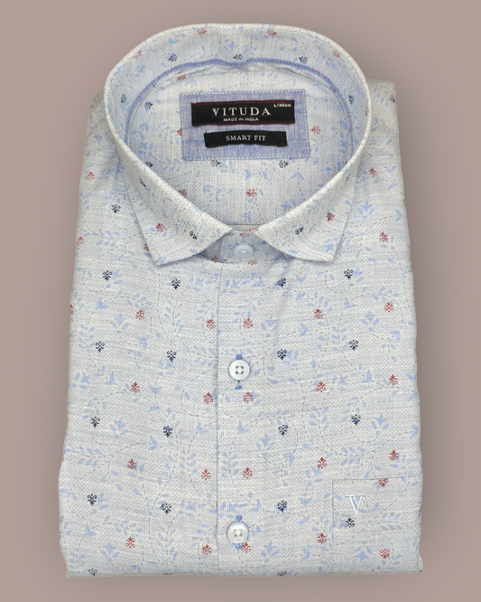 Men’s Blue Floral Printed Full Sleeve Shirt