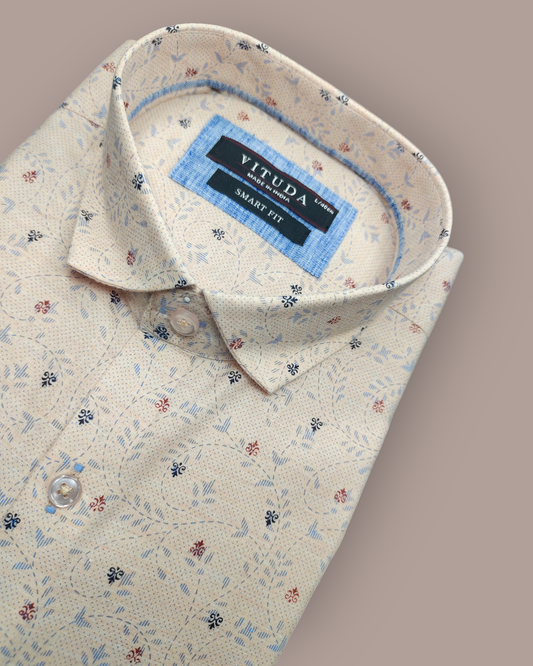 Men’s Cream Floral Printed Full Sleeve Shirt