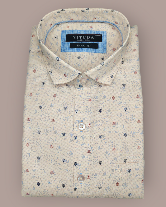 Men’s Cream Floral Printed Full Sleeve Shirt