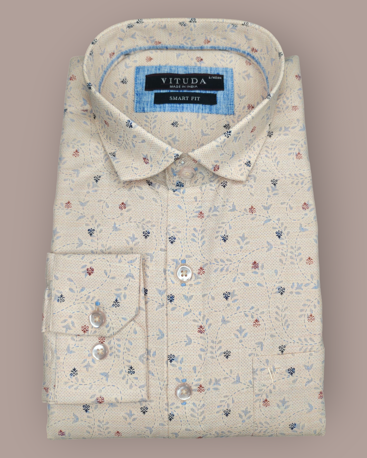 Men’s Cream Floral Printed Full Sleeve Shirt