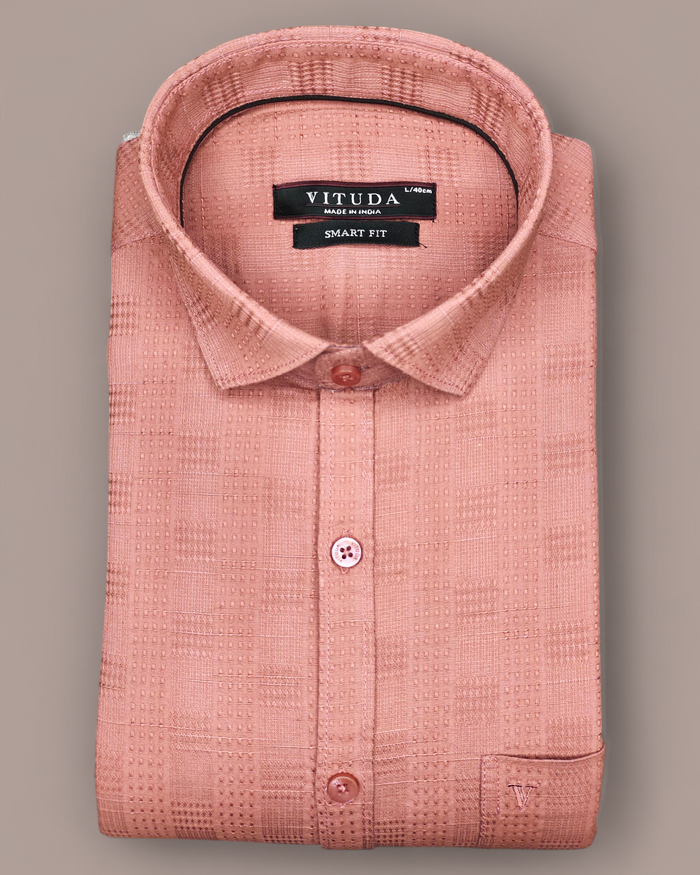 Men's Textured Rust Pink Full Sleeves Shirt – Festive & Formal Wear