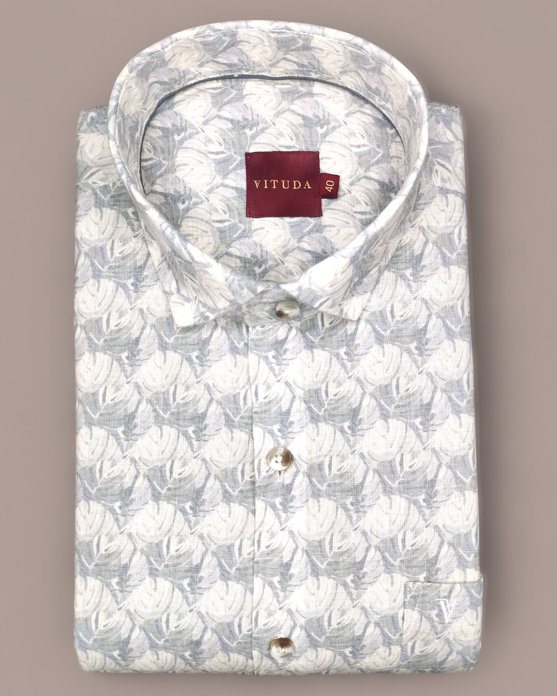 Men’s Grey Leaf Print Half Sleeves Shirt – Smart Casual Wear