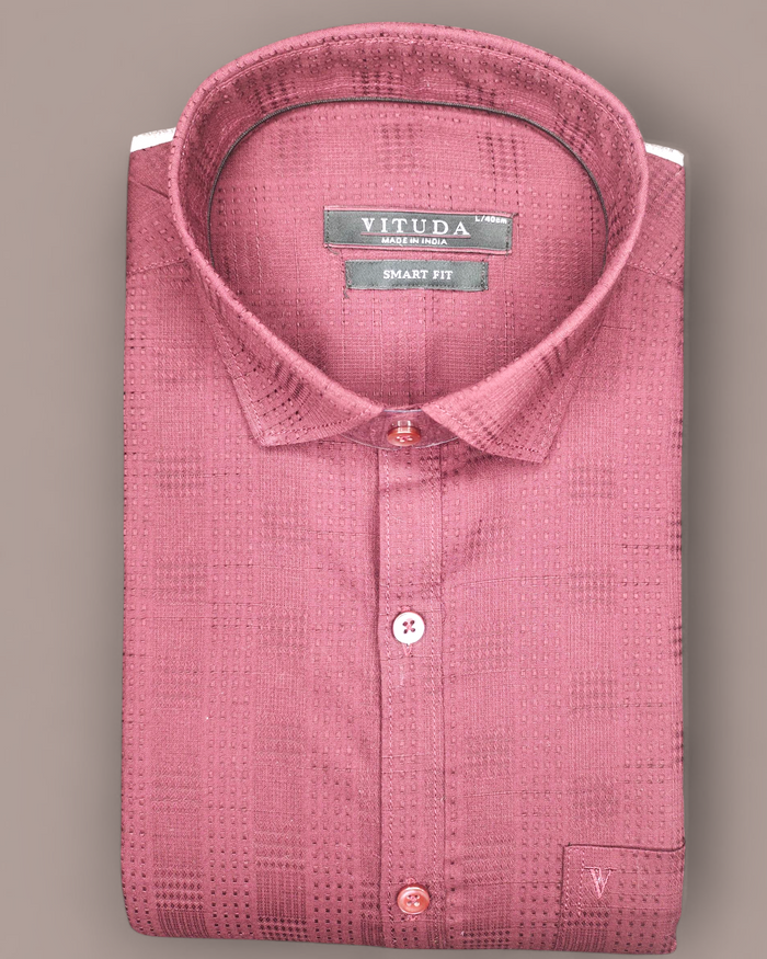 Men's Maroon Textured Half Sleeves Formal Shirt – Smart Fit