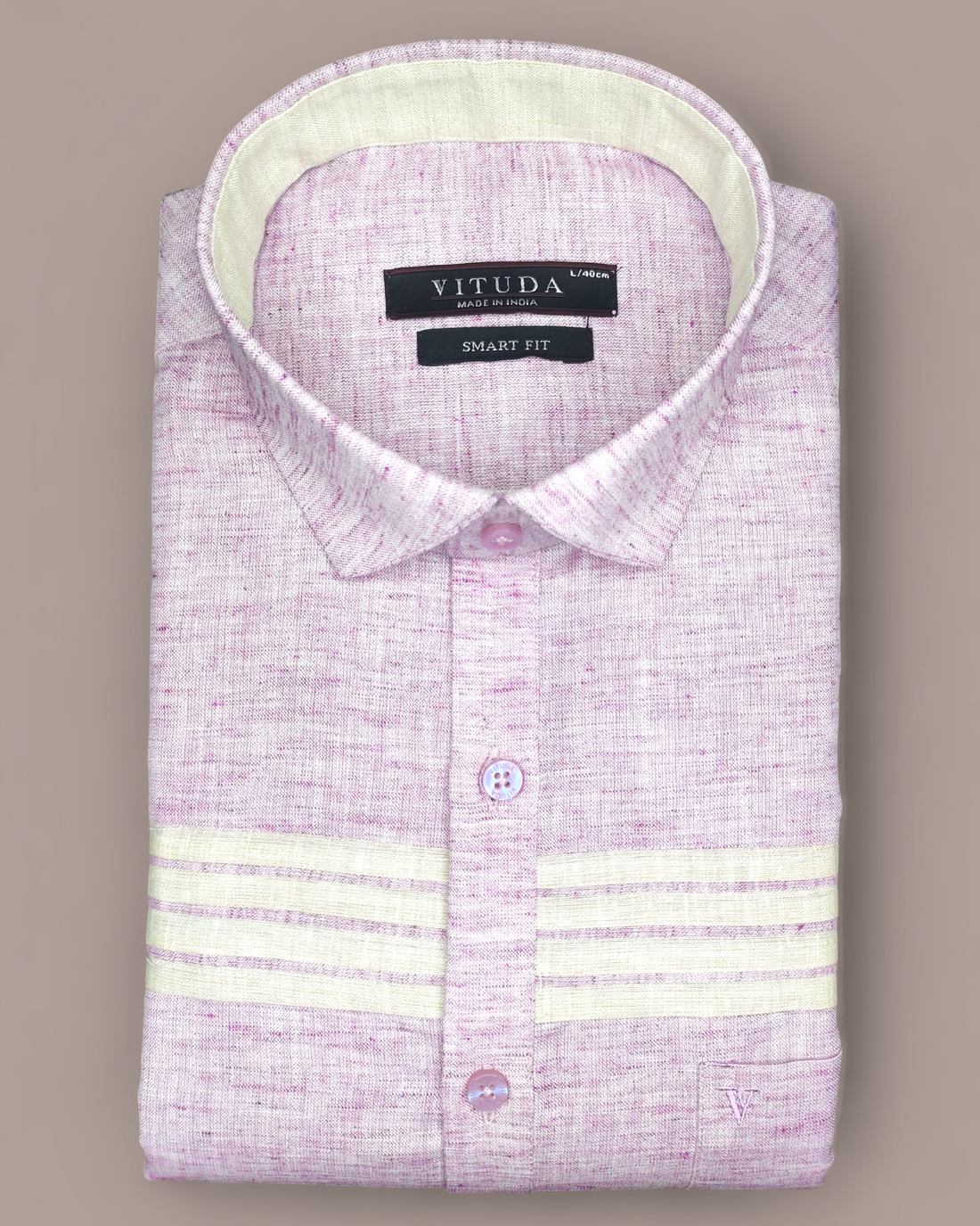 Men’s Half Sleeves Cotton Linen Shirt – Lavender with Striped Detailing