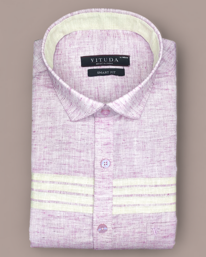 Men’s Half Sleeves Cotton Linen Shirt – Lavender with Striped Detailing