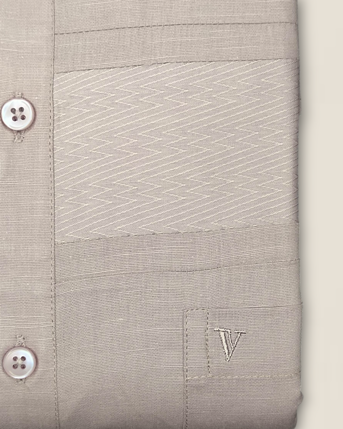 Men’s Full Sleeves Cotton-Linen Shirt – Beige with Grey Stripe Accents