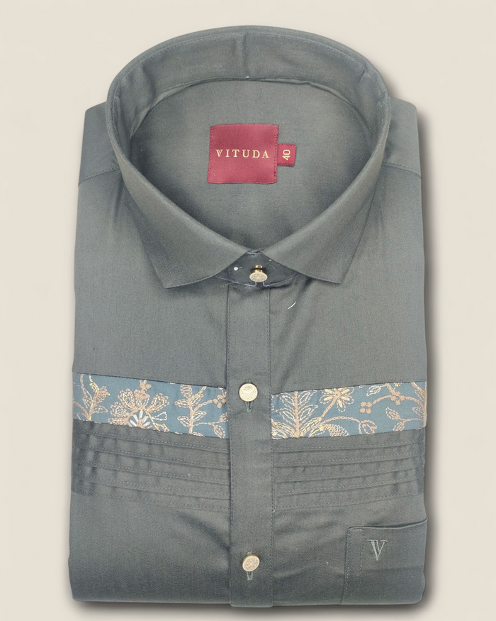 Men's Black Full Sleeves Shirt with Royal Gold Embroidery Detailing