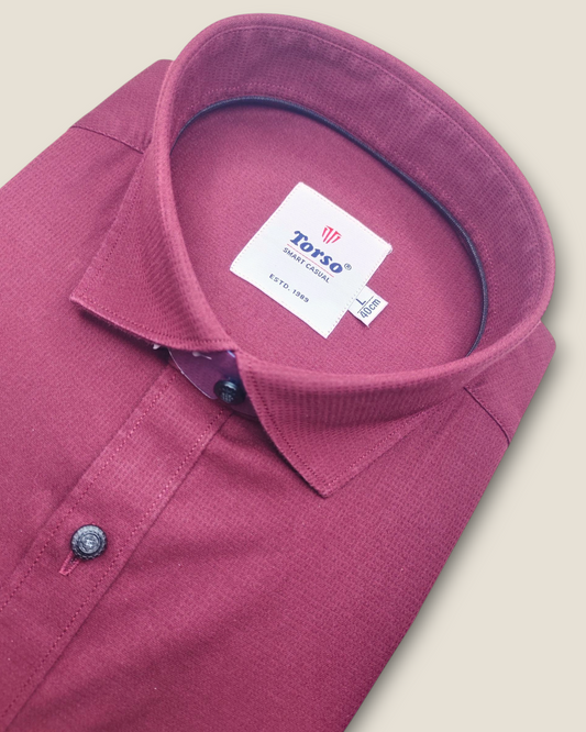 Men's Full Sleeves Smart Casual Shirt – Wine | Premium Cotton Blend | Classic Fit