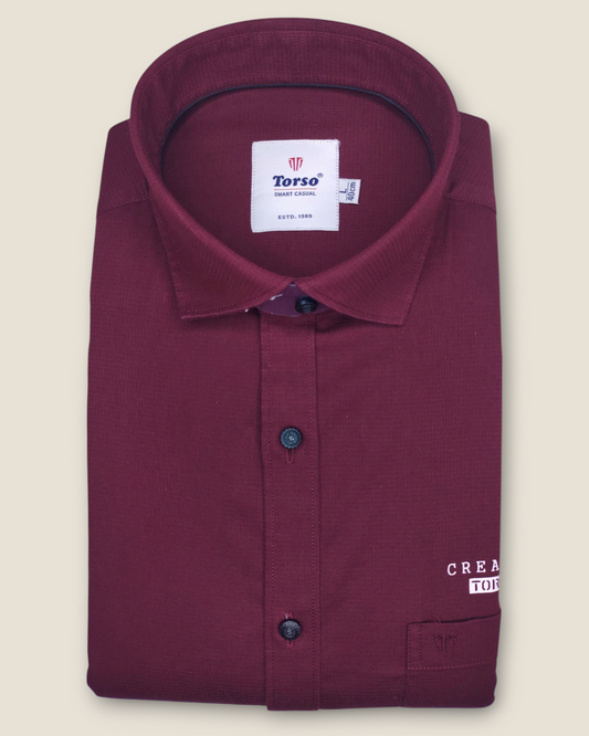 Men's Full Sleeves Smart Casual Shirt – Wine | Premium Cotton Blend | Classic Fit
