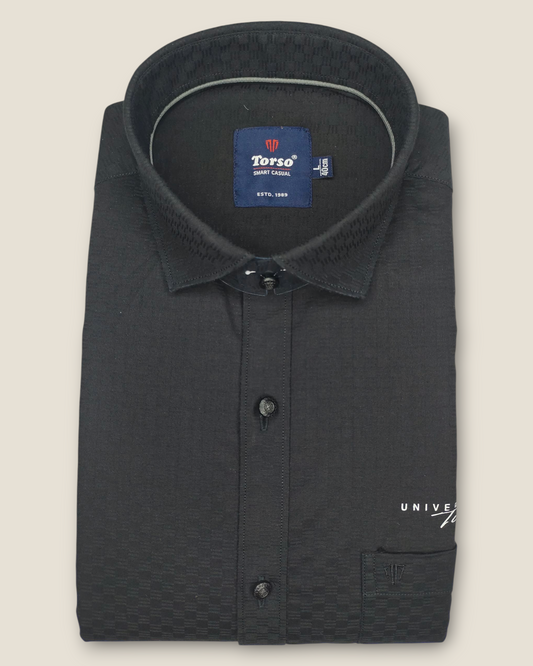 Men's Full Sleeves Smart Casual Shirt – Black | Premium Cotton Blend | Classic Fit