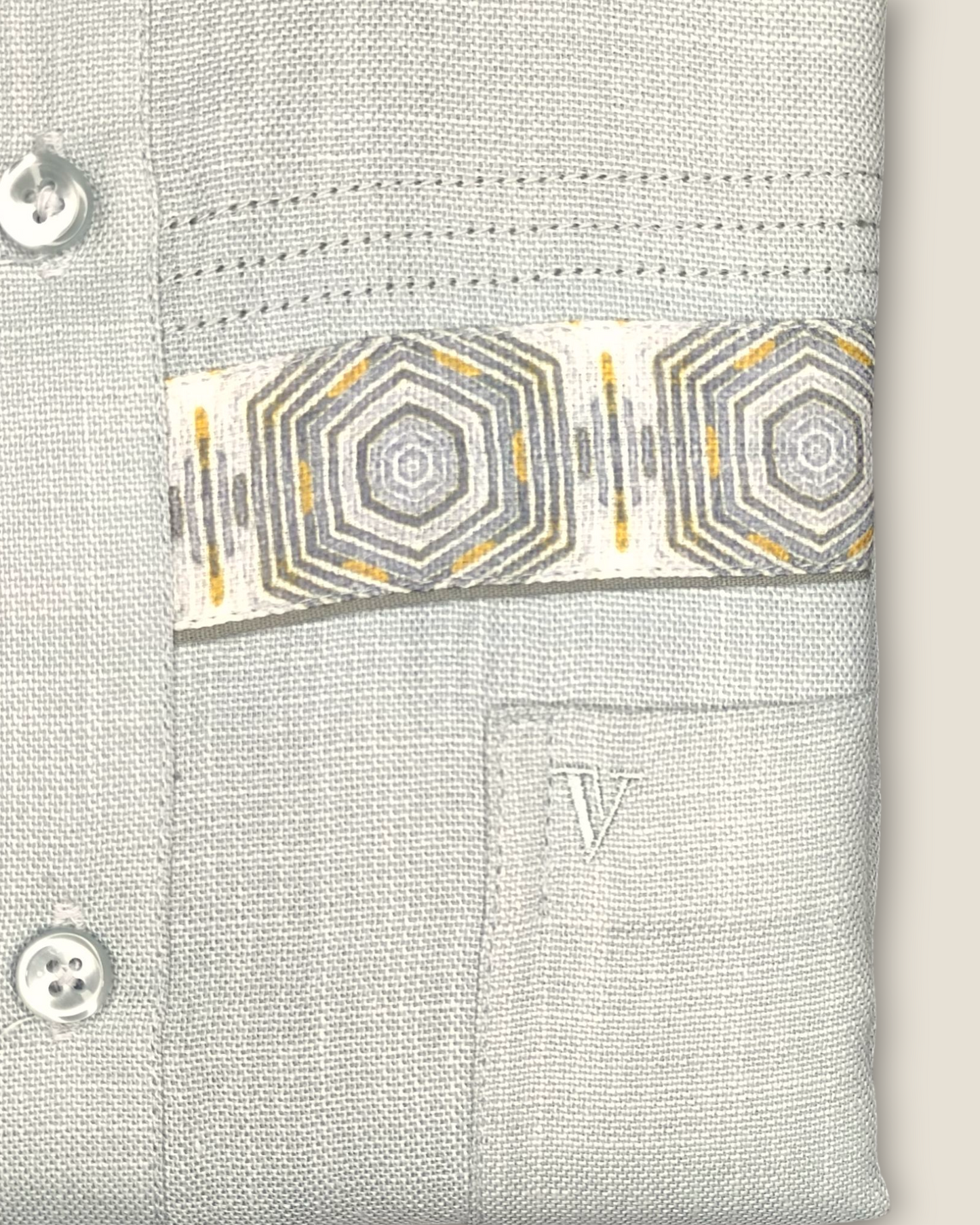 Men's Half Sleeves Party Wear Shirt - Light Grey with Geometric Pattern