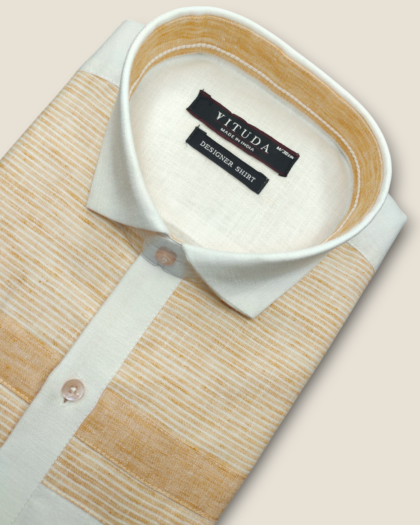 Men's Half Sleeves Party Wear Shirt - Light Orange & White