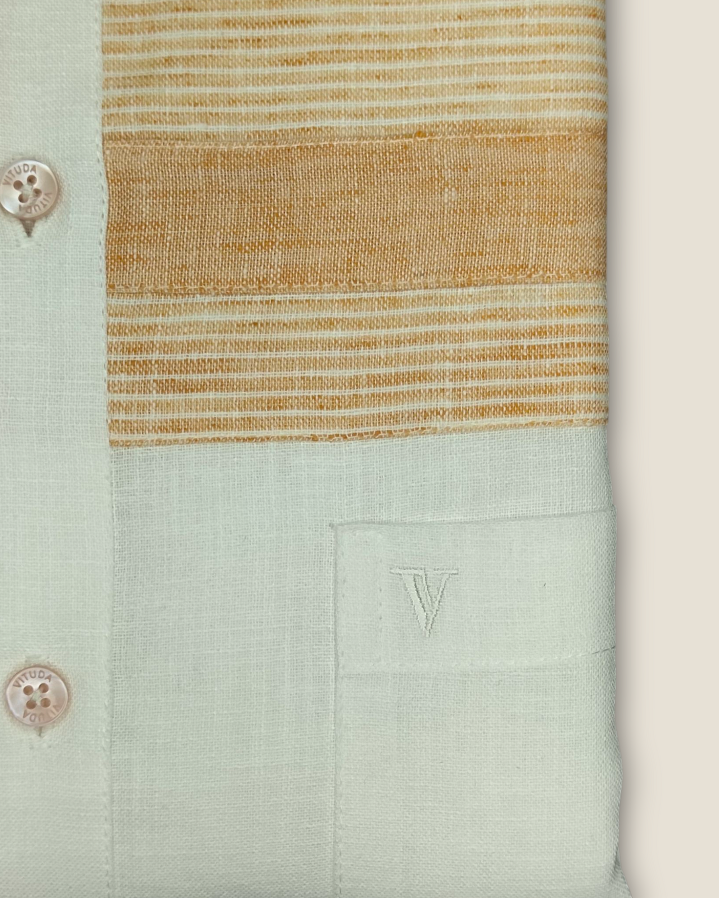 Men's Half Sleeves Party Wear Shirt - Light Orange & White