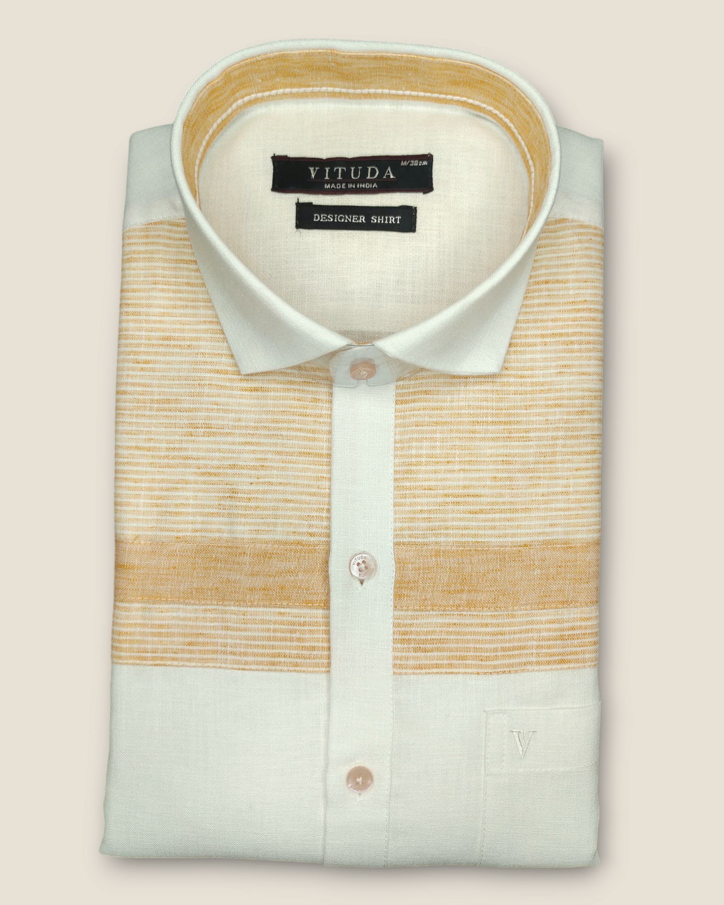 Men's Half Sleeves Party Wear Shirt - Light Orange & White