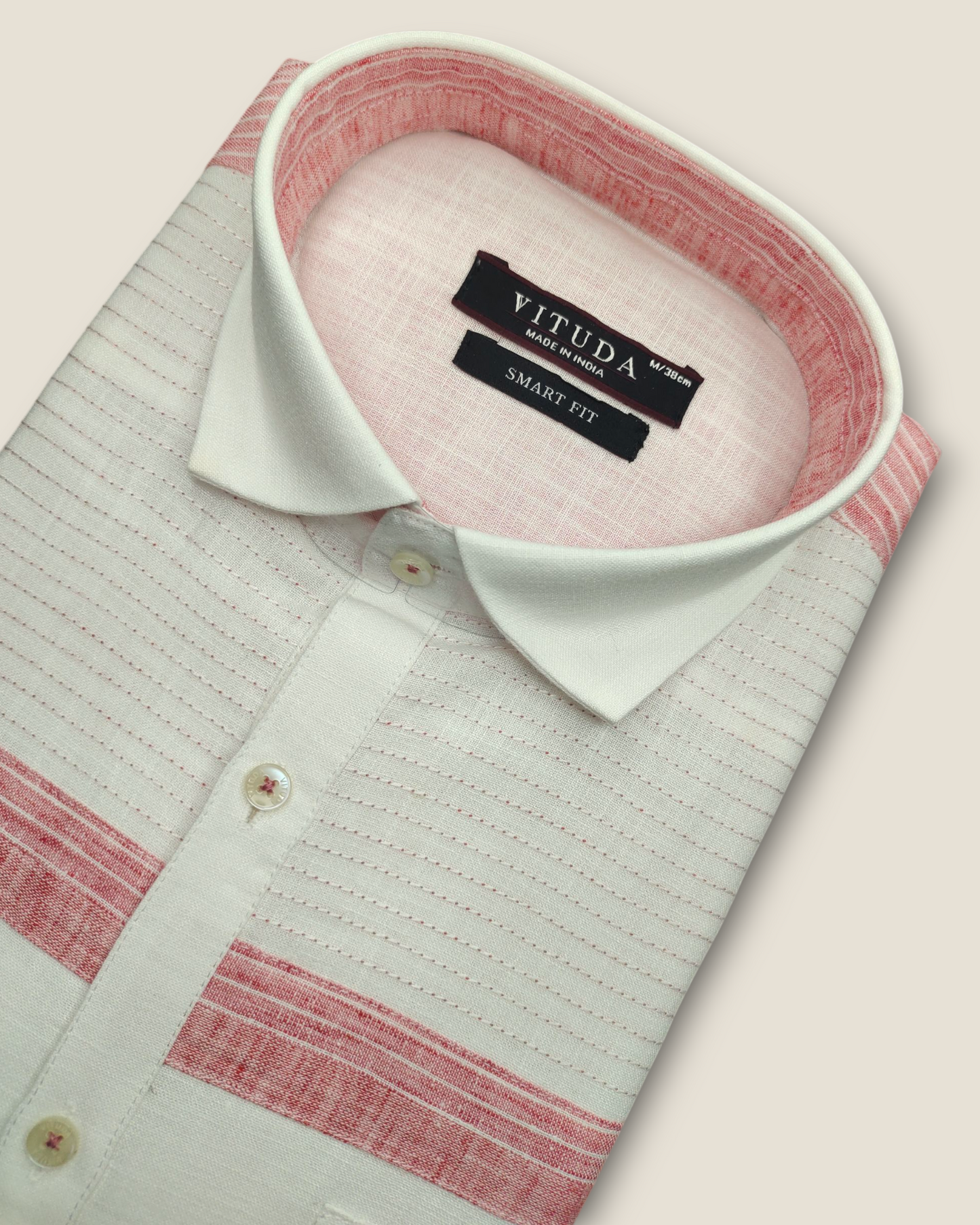 Men's Half Sleeves Party Wear Shirt - White with Coral Stripes